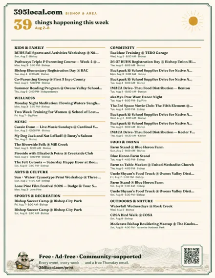 Example of a Bishop & Area weekly events poster