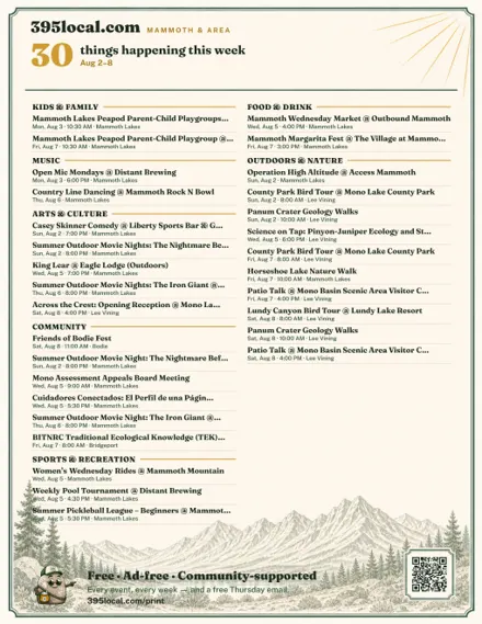 Example of a Mammoth & Area weekly events poster